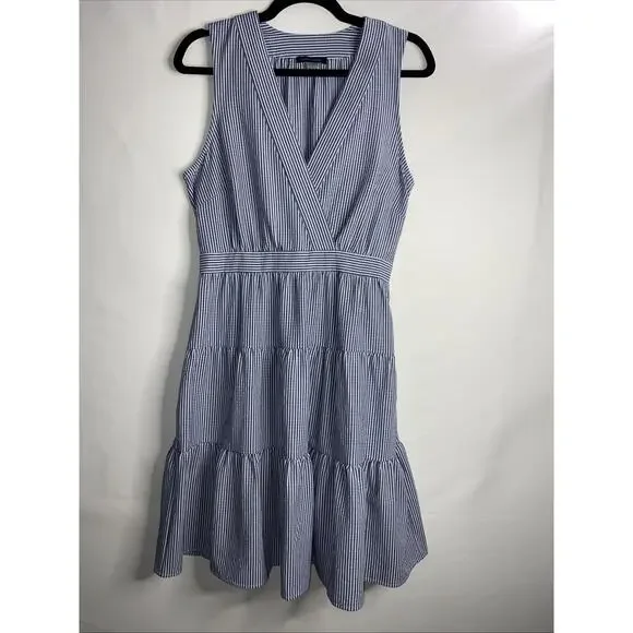 Tommy Hilfiger Striped Sleeveless Tiered Dress Blue/White Sz 6 - Picture 2 of 7